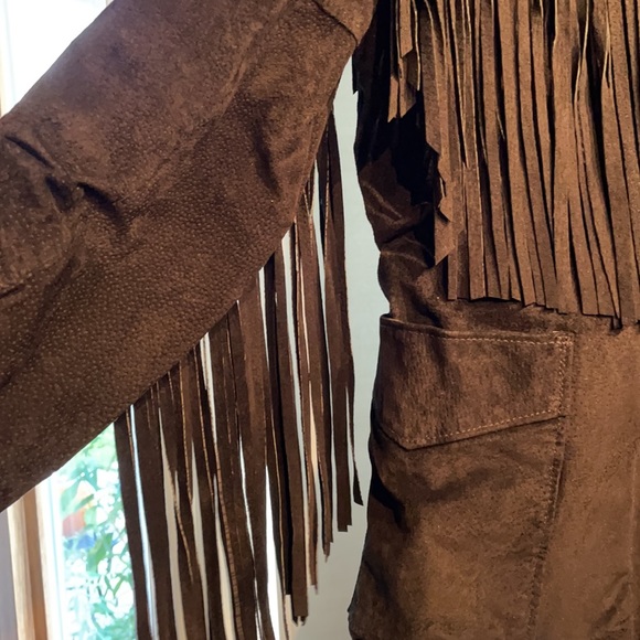 Vintage Black Leather Suede Fringed Jacket, Size L - Picture 5 of 8